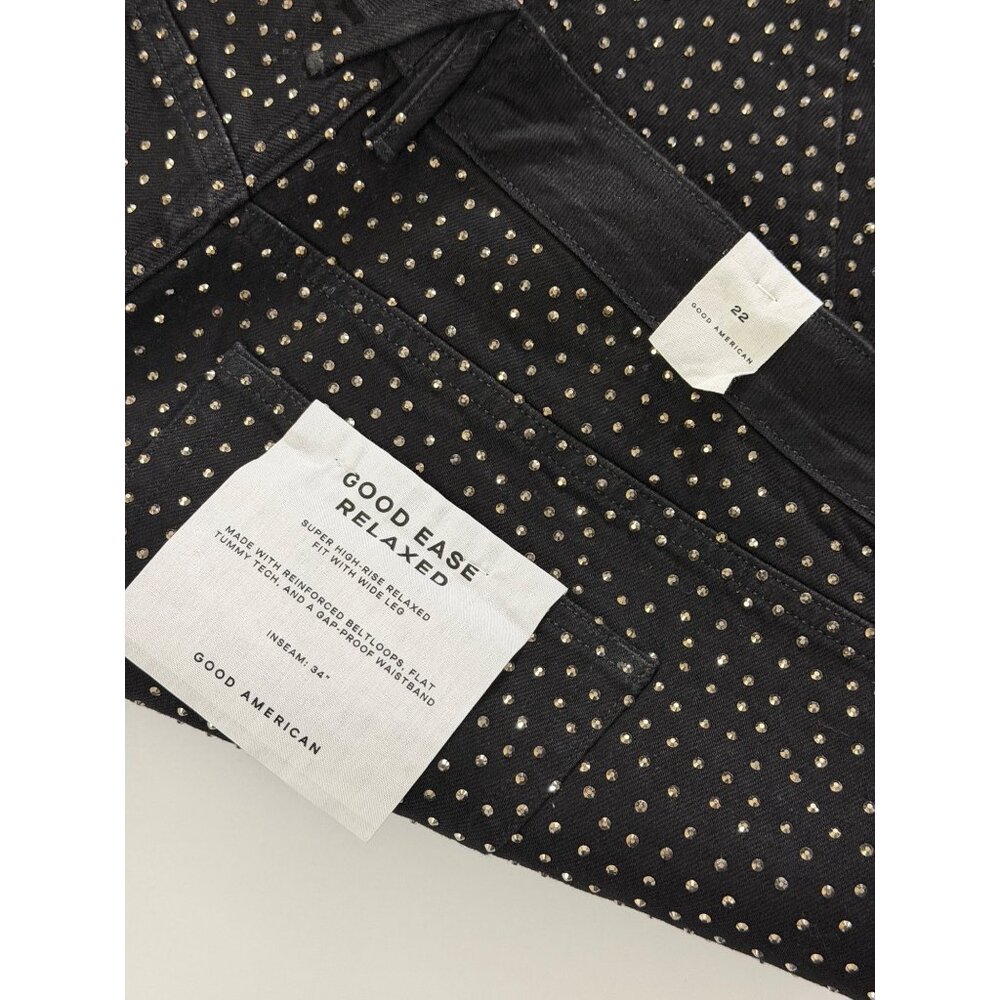 NWT Good American Good Ease Rhinestone Wide Leg Jeans Black Size 22 Plus - Picture 5 of 6